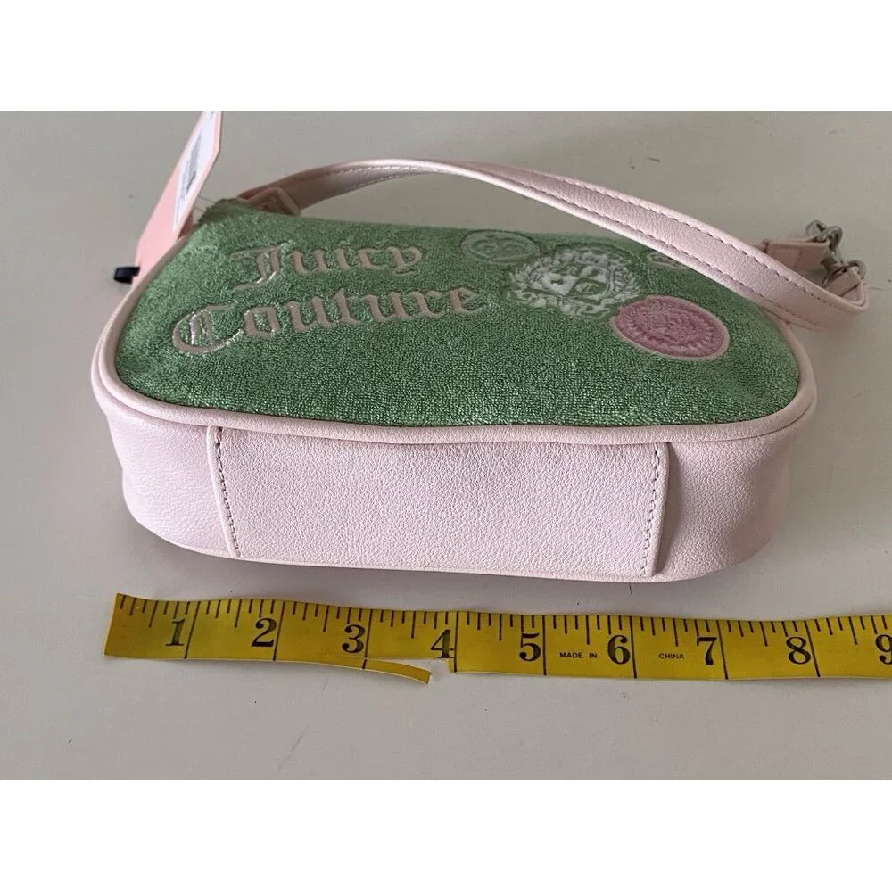 Juicy Couture Juicy Girl Rule Wristlet Bag Retro‎ Green Terry Cloth Logo Patches